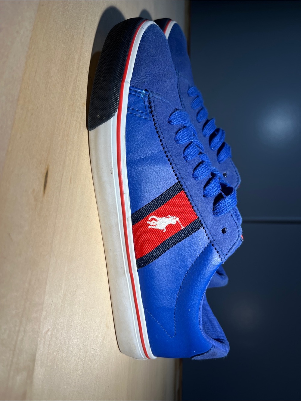 Polo by Ralph Lauren Royal Blue Low-Top Sneaker with Red & Black Stripe